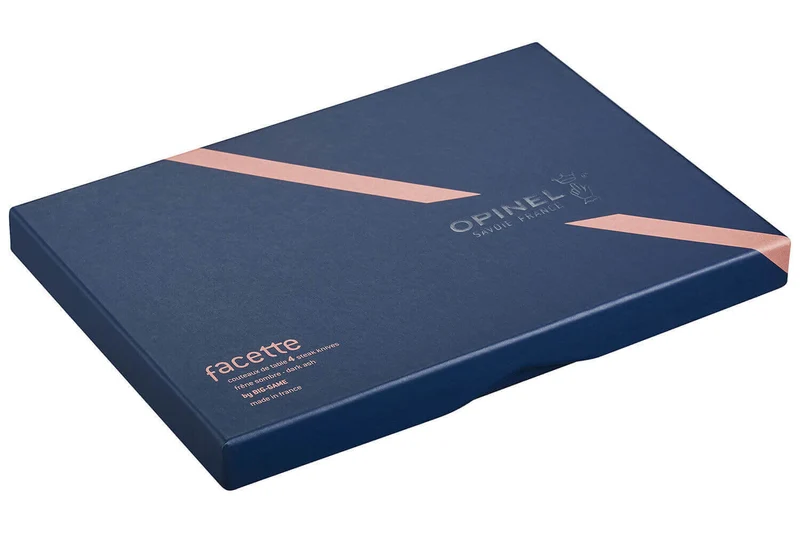 Coffret 4 couteaux de table Opinel Facette manche frêne sombre lame 11cm inox lisse