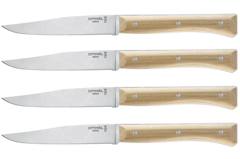 Coffret 4 couteaux de table Opinel Facette manche frêne lame 11cm inox lisse