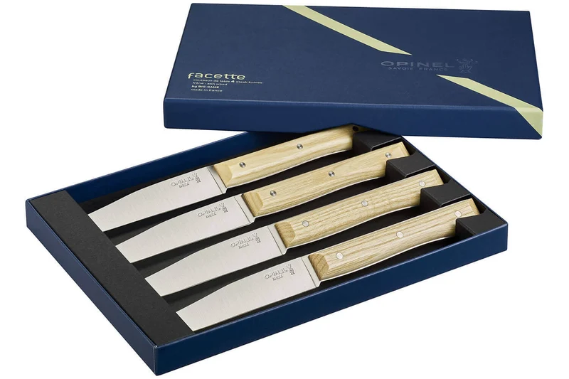 Coffret 4 couteaux de table Opinel Facette manche frêne lame 11cm inox lisse