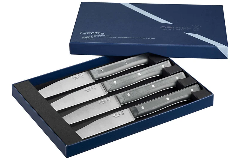 Coffret 4 couteaux de table Opinel Facette manche VittEr® ardoise lame 11cm inox microdentée