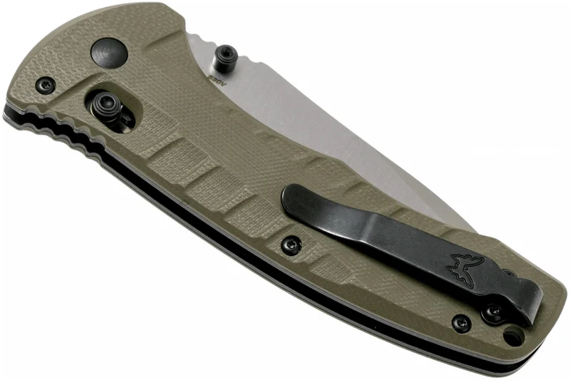 Couteau pliant Benchmade Turret Black 980SBK lame noire semi-dentée manche G10 vert olive 12cm