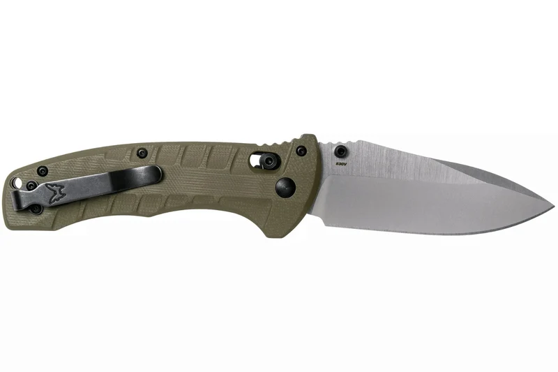 Couteau pliant Benchmade Turret Black 980SBK lame noire semi-dentée manche G10 vert olive 12cm