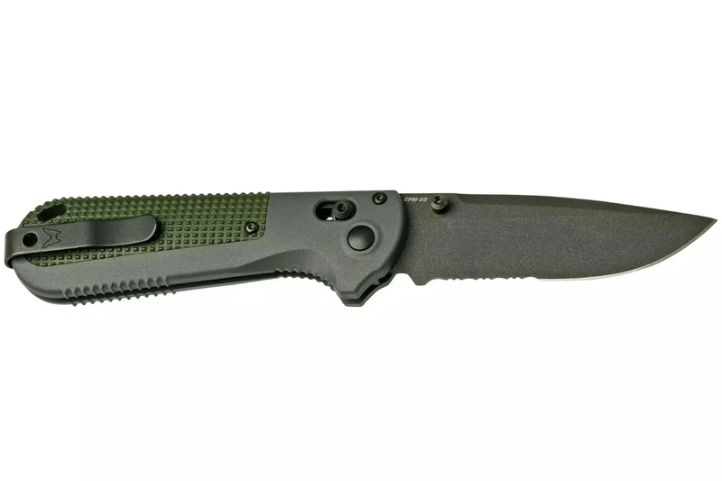 Couteau pliant Benchmade Redoubt 430SBK lame semi-dentelée manche Grivory gris/vert 12cm