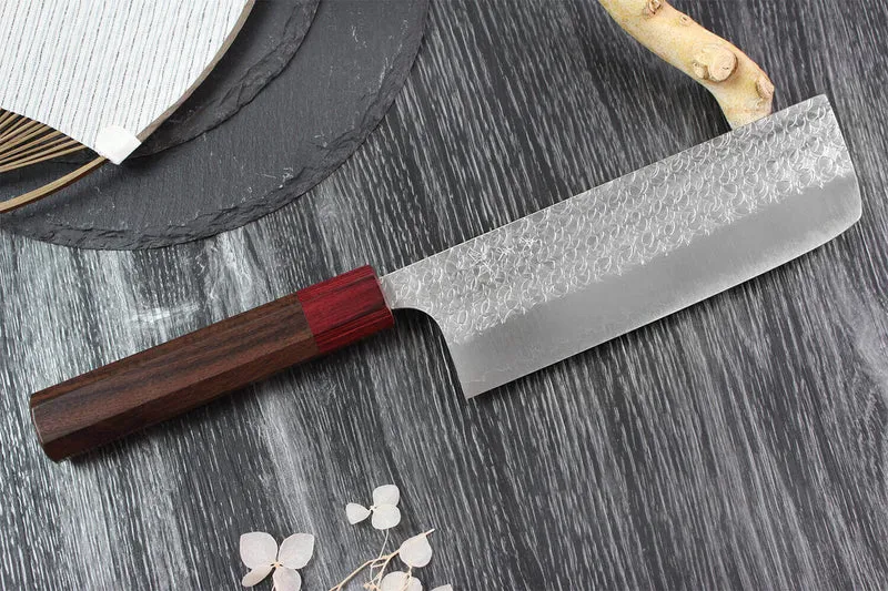 Couteau nakiri japonais artisanal Yoshimi Kato Minamo SG2 Tsuchime 16cm