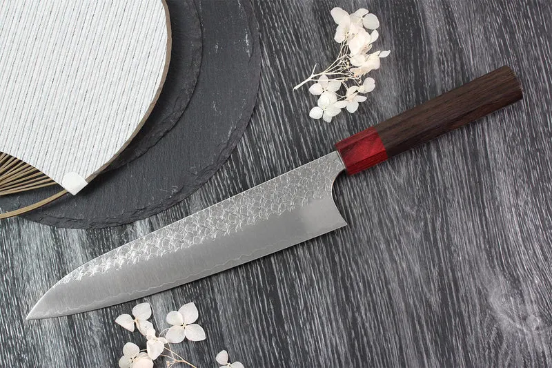 Couteau de chef japonais artisanal Yoshimi Kato Minamo SG2 Tsuchime 21cm
