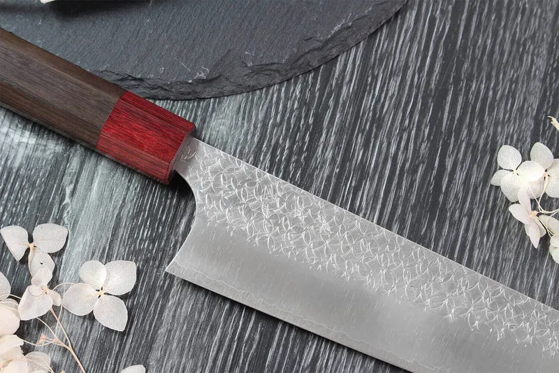 Couteau de chef japonais artisanal Yoshimi Kato Minamo SG2 Tsuchime 21cm