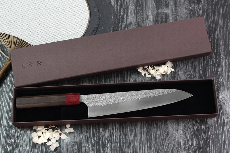 Couteau de chef japonais artisanal Yoshimi Kato Minamo SG2 Tsuchime 21cm