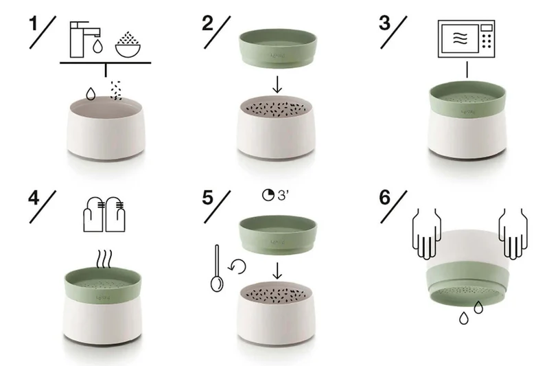 Cuiseur à riz et céréales rapide Lékué Quick Quinoa & Rice Cooker en silicone platinum