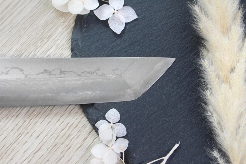 Couteau sakimaru takohiki japonais artisanal Naoki Mazaki Damascus biseauté 27cm