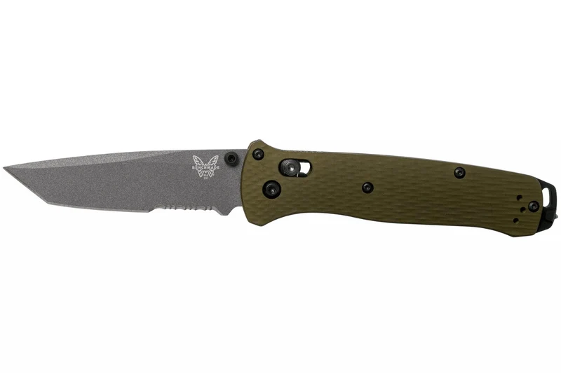 Couteau pliant Benchmade Bailout 537SGY-1 lame semi-dentée manche aluminium anodisé vert 11cm avec brise-vitre