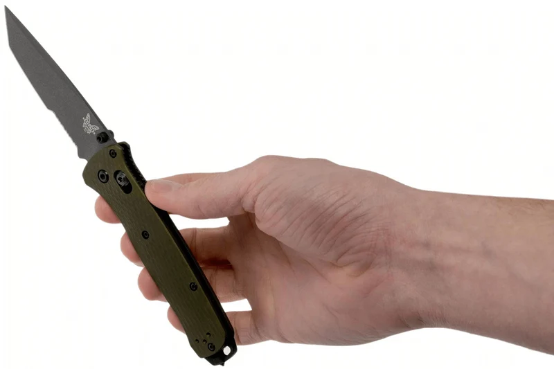 Couteau pliant Benchmade Bailout 537SGY-1 lame semi-dentée manche aluminium anodisé vert 11cm avec brise-vitre