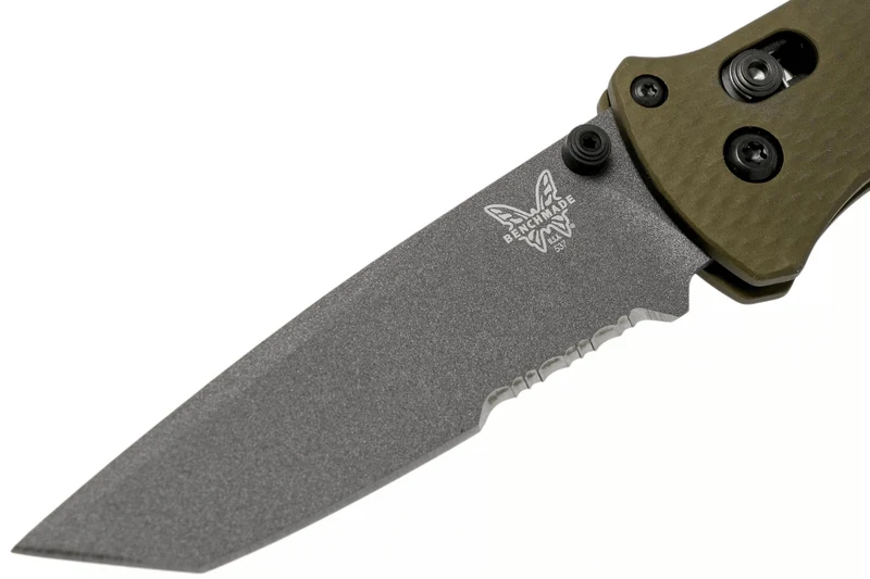 Couteau pliant Benchmade Bailout 537SGY-1 lame semi-dentée manche aluminium anodisé vert 11cm avec brise-vitre