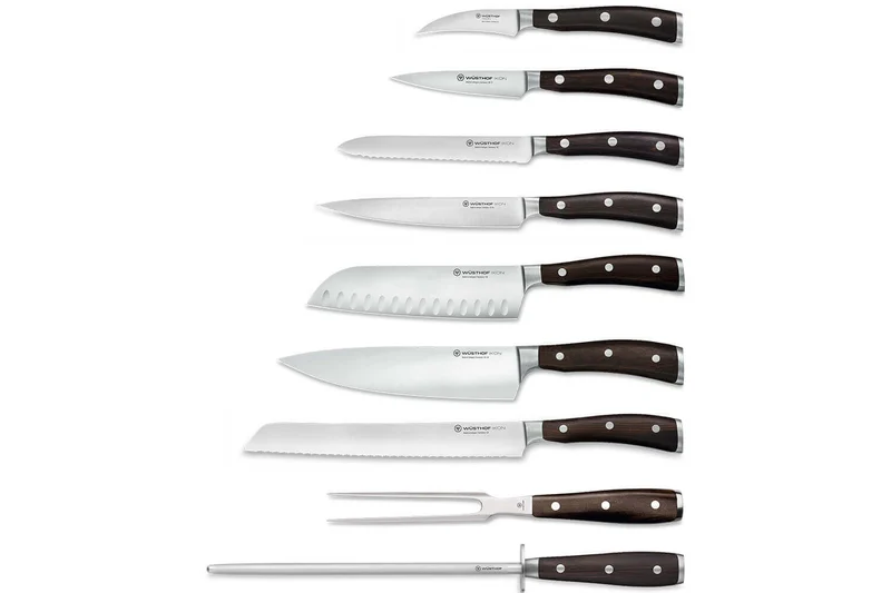 Bloc couteaux Wüsthof Ikon en frêne - 7 couteaux forgés et 2 accessoires