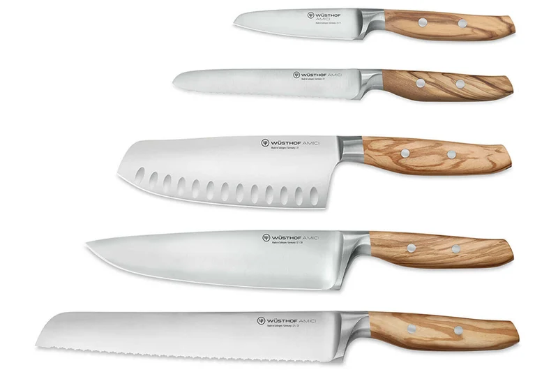 Bloc 5 couteaux forgés Wüsthof Amici en bois d'olivier
