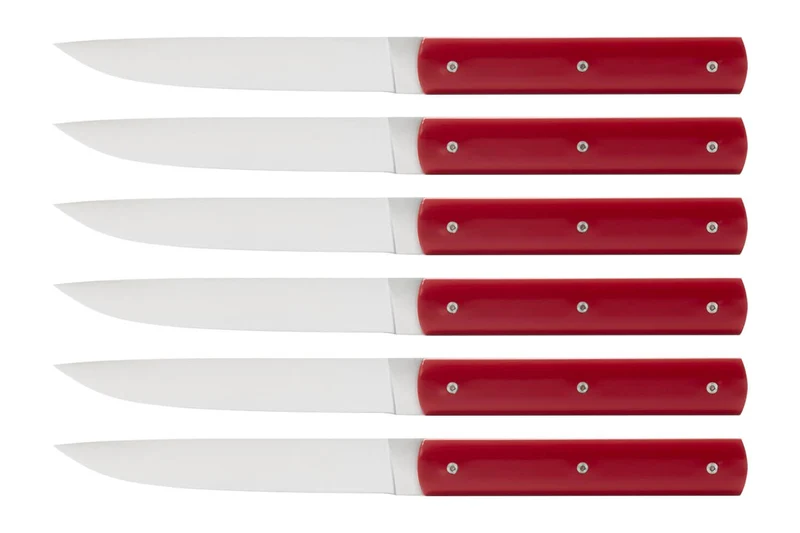 Coffret de 6 couteaux de table faits mains Perceval 888 rouge