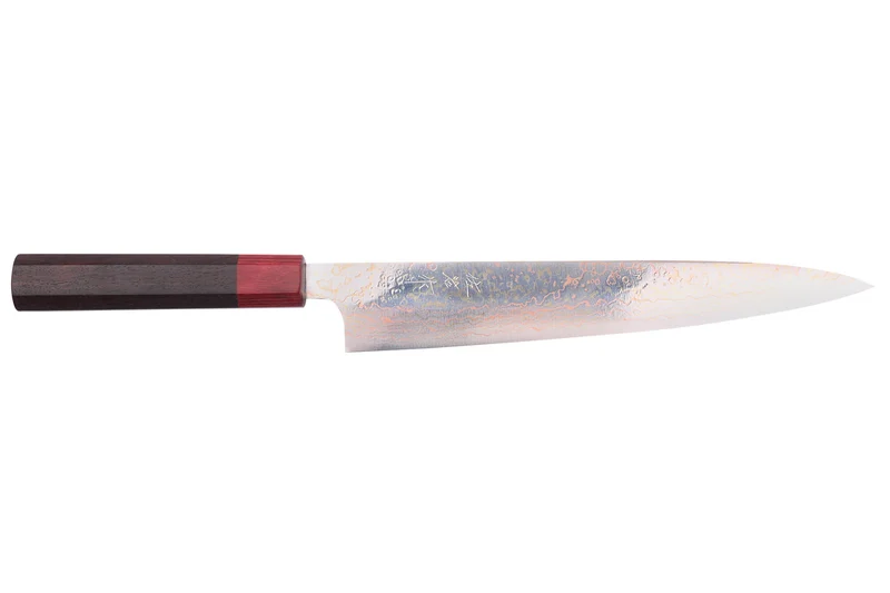 Couteau sujihiki 24cm japonais artisanal Takeshi Saji VG10 Rainbow