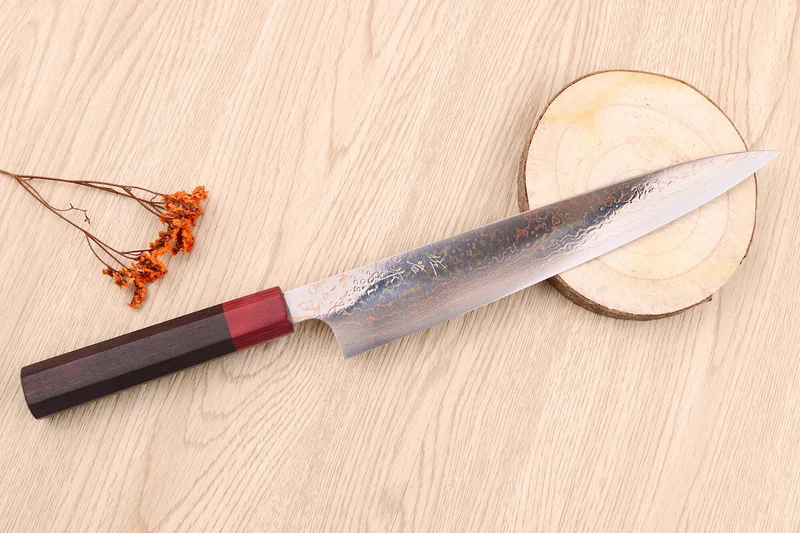 Couteau sujihiki 24cm japonais artisanal Takeshi Saji VG10 Rainbow
