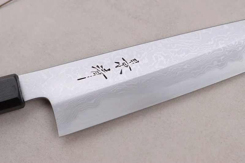 Couteau de chef japonais artisanal Kagekiyo Yoshikazu Tanaka Damas Aogami 21cm + Saya
