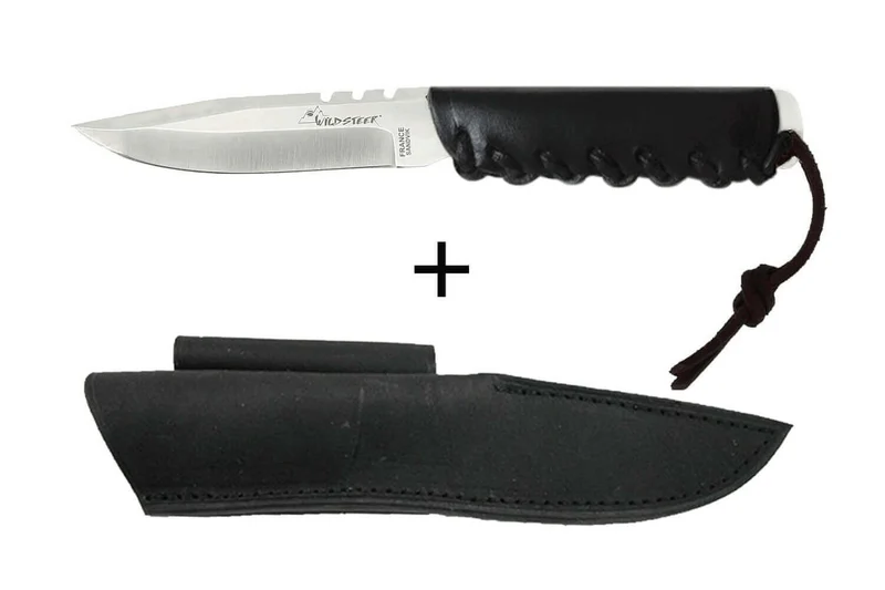 Couteau Wildsteer Baby Wild BWI0103 lame 9cm manche cuir noir + étui en cuir assorti