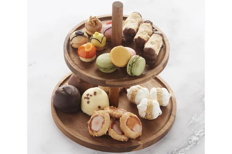 Présentoir à gâteaux Point Virgule 2 étages en bois d'acacia