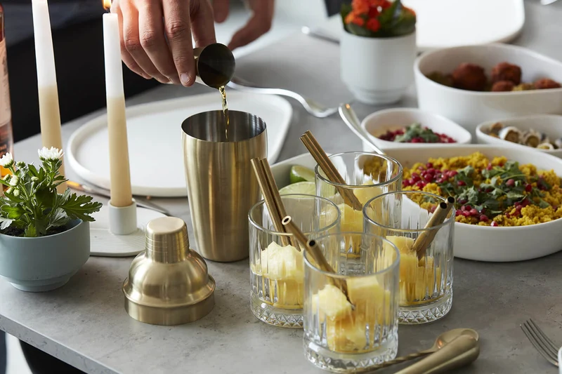 Coffret cocktail Point Virgule 4 accessoires en inox doré
