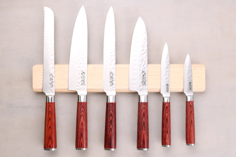 Barre aimantée en érable Guillaume Léonard pour 6 couteaux de cuisine - 40x6,5cm