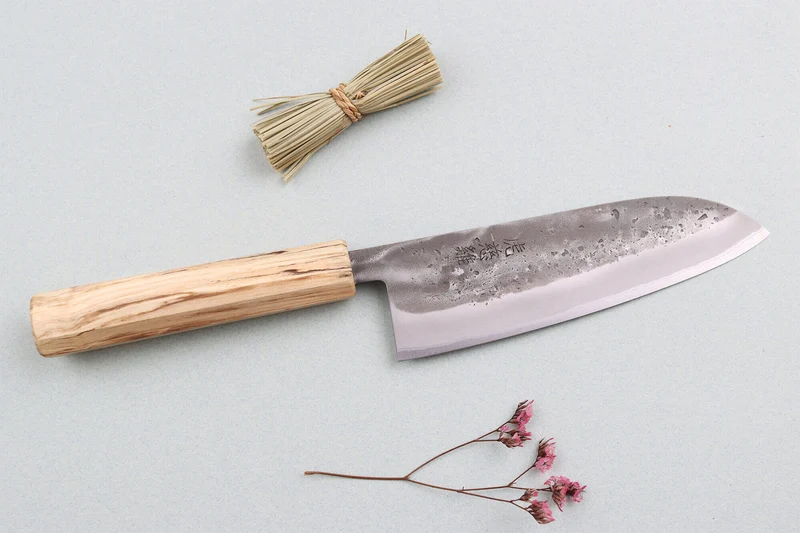 Couteau santoku japonais artisanal Wusaki Nakata Erable BS2 16,5cm manche érable