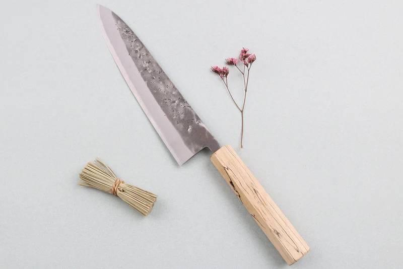 Couteau de chef japonais artisanal Wusaki Nakata Erable BS2 21cm manche érable