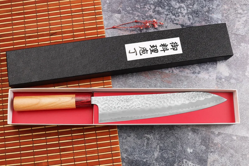 Couteau de chef japonais artisanal Tsunehisa Aogami Super martelé 24cm