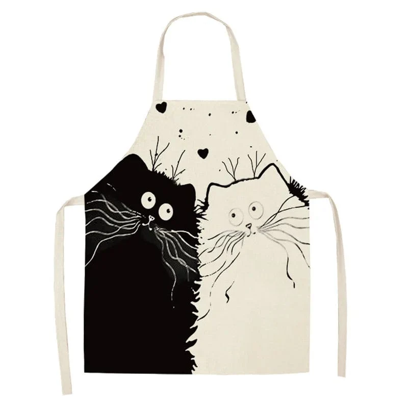Tablier de cuisine en Lin - Chat noir assis sur un Vélo