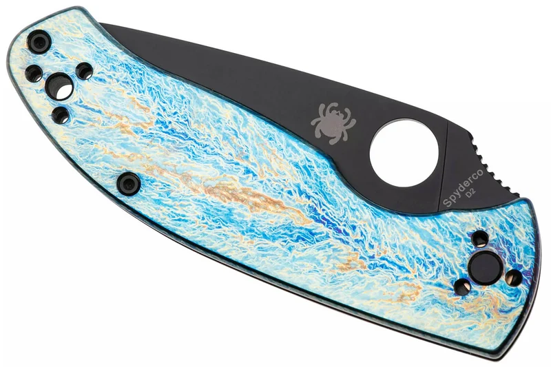 Couteau pliant Spyderco Tenacious C122TIBLBKD2P manche 11,1cm en titanium bleu