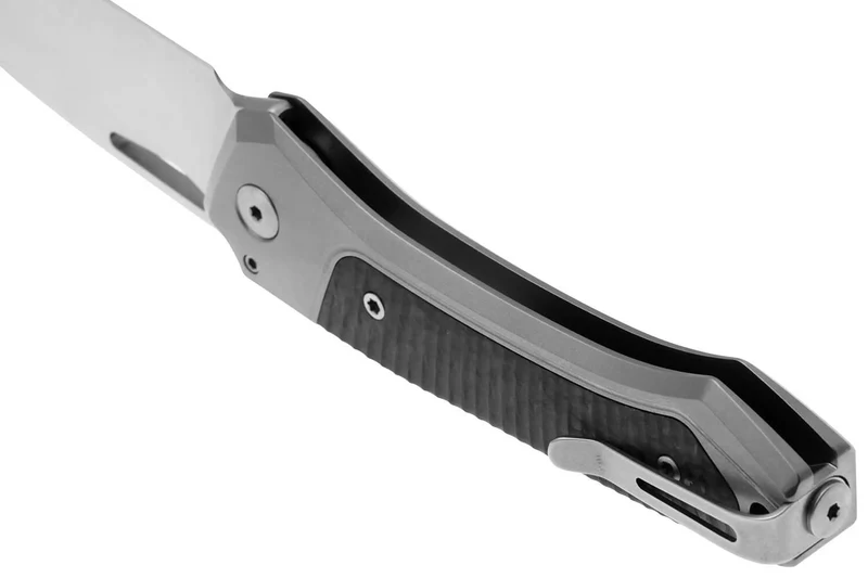 Couteau pliant LionSteel Twain TW-GYCF manche 10,5cm en titanium gris et fibres de carbone