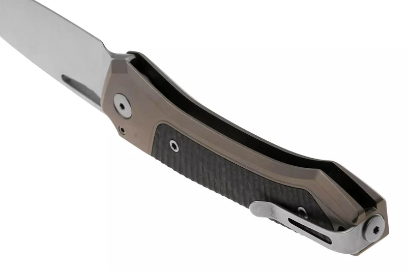 Couteau pliant LionSteel Twain TW-BRCF manche 10,5cm en titanium bronze et fibres de carbone