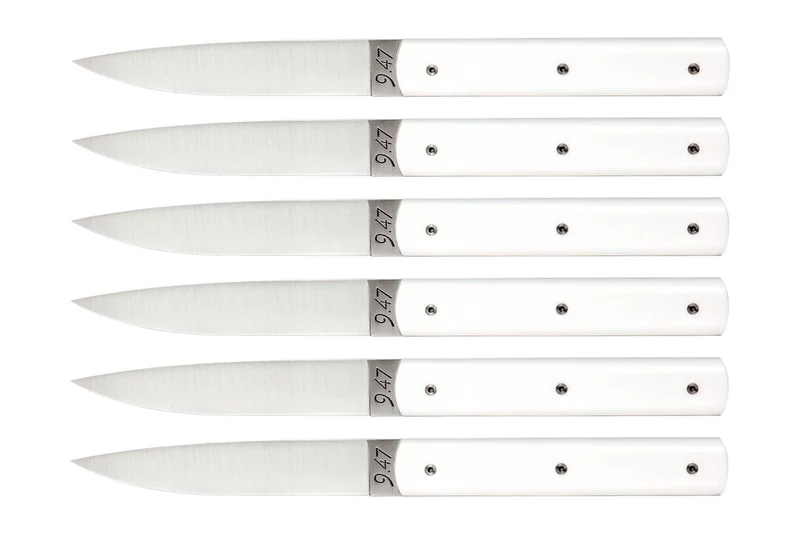 Coffret de 6 couteaux de table faits mains Perceval 9.47 blancs