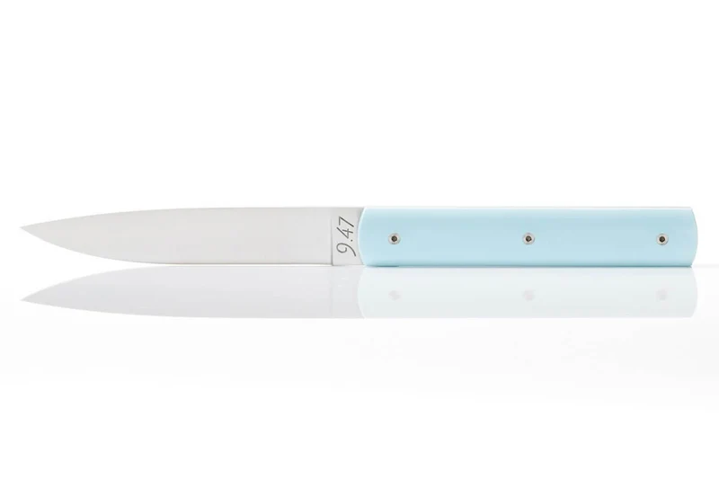 Coffret de 6 couteaux de table faits mains Perceval 9.47 bleu ciel