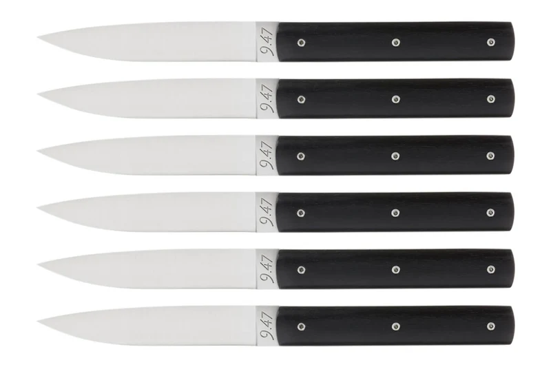 Coffret de 6 couteaux de table faits mains Perceval 9.47 en ébène du Gabon
