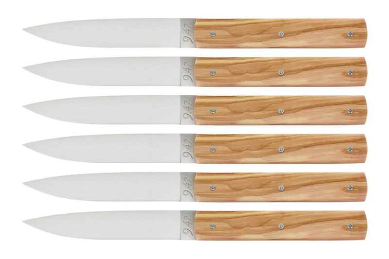 Coffret de 6 couteaux de table faits mains Perceval 9.47 en olivier