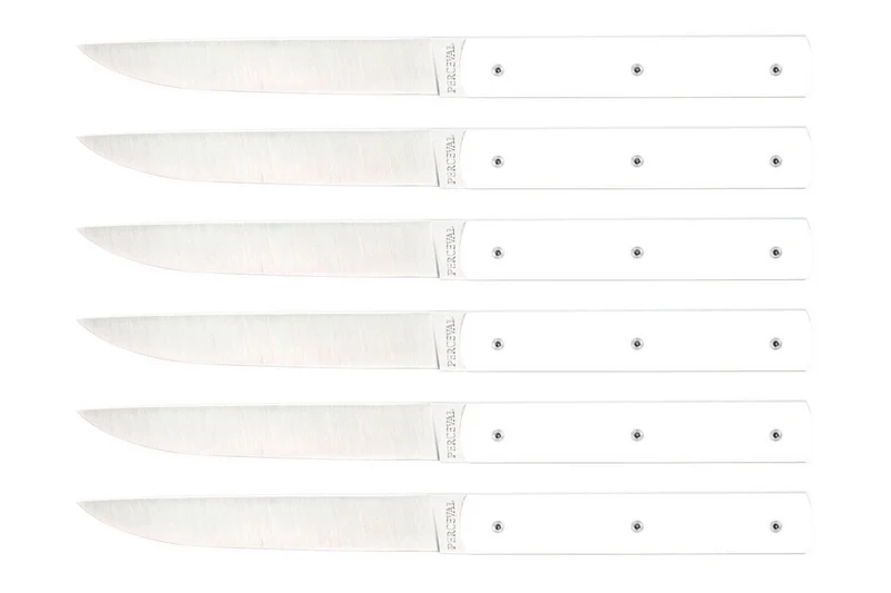 Coffret de 6 couteaux de table faits mains Perceval 888 blanc