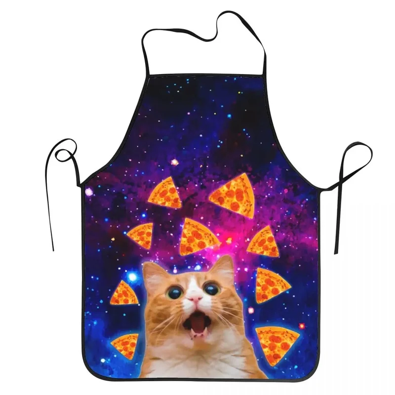 Tablier de cuisine unisexe pour adulte avec motif Space Cat Pizza Meme
