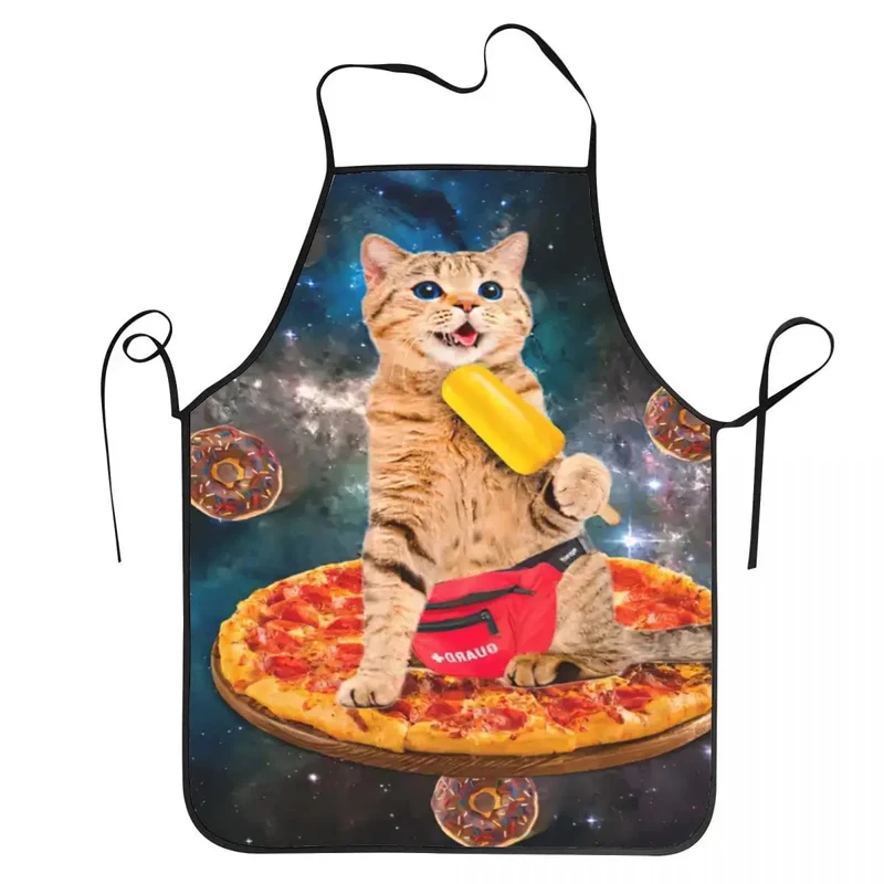 Tablier de cuisine Unisex Space Pizza Cat Meme pour Chefs - Drôle et original!