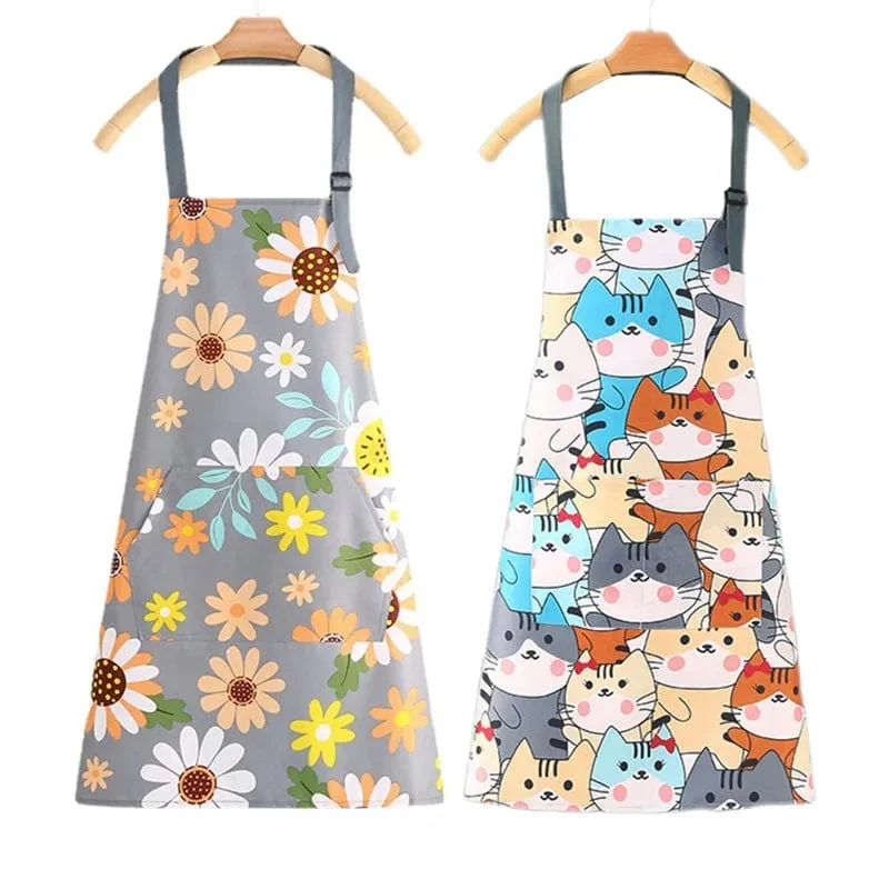 Tablier de cuisine en toile de coton imperméable - Motifs Fleurs ou Chats