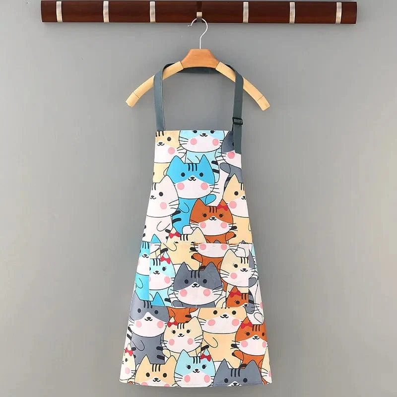 Tablier de cuisine en toile de coton imperméable - Motifs Fleurs ou Chats
