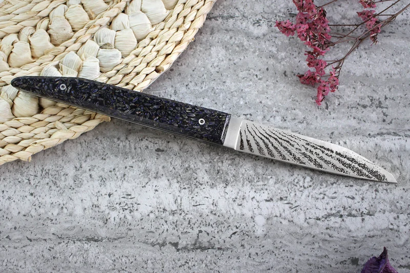 Couteau pliant Charles Canon Lavandiolle manche en lavande de Provence fabriqué en France + coffret en bois