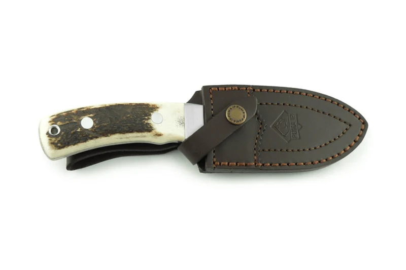 Couteau Puma IP Schwarzwild 338212 lame guthook 12cm manche bois de cerf + étui en cuir