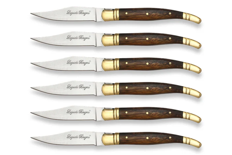 Coffret cadeau de 6 couteaux de table Laguiole Bougna manches en bois