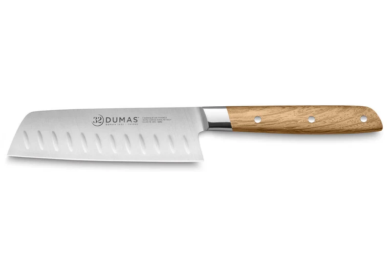 Couteau santoku alvéolé 13cm 32 Dumas Signature manche en chêne vert