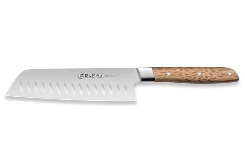 Couteau santoku alvéolé 18cm 32 Dumas Signature manche en chêne vert