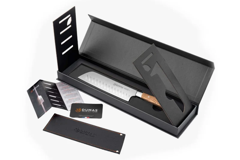 Couteau santoku alvéolé 18cm 32 Dumas Signature manche en chêne vert