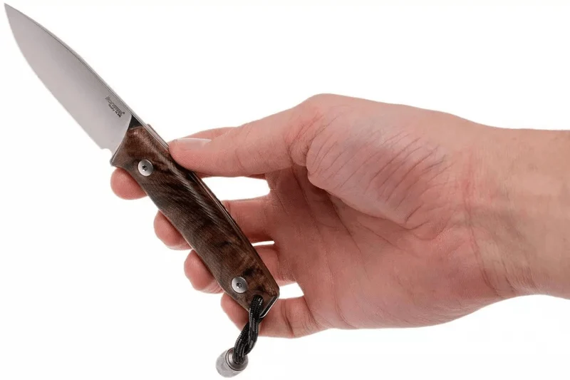 Couteau LionSteel M1.WN lame 7,5cm manche en bois de noyer + étui en cuir
