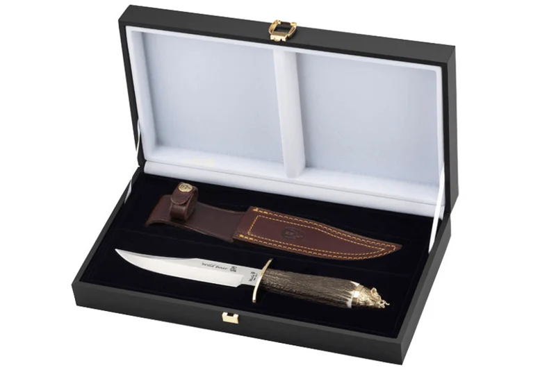 Couteau Muela Wildboar 9299 lame en inox 16cm manche en bois de Cerf + étui en cuir et coffret